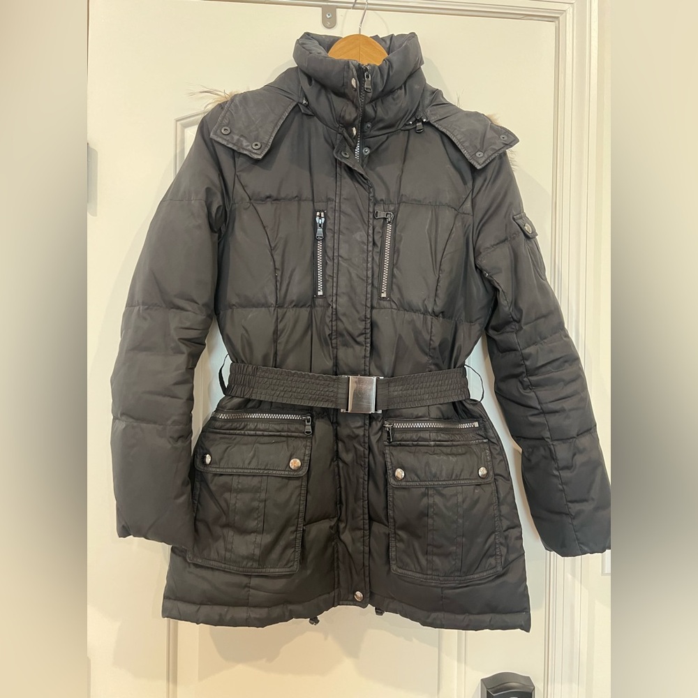 Marc New York Women's Black Puffer Jacket with fur hood
